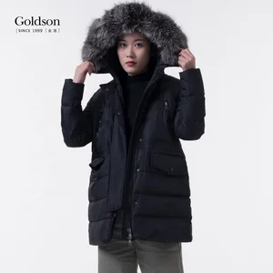 Lady's Winter down Jacket with Fur Hood Fashion Casual Quilted Design Breathable Solid Pattern Finished Product