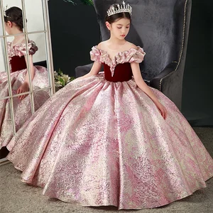 Luxury Ball Gown Performance Costumes for Children 2-12 Years Girls Elegant Formal Princess Dresses Embroidered for Birthday