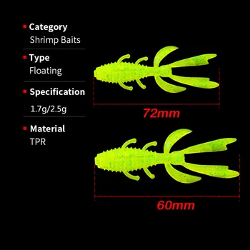 Cheery TPR Floating Water Shrimp BAIT 10pcs1.7g/6cm 2.5g/7.2cm Lure Artificial Soft Bait Bionic Ned Inverted Bass – Soft Lure – view 3