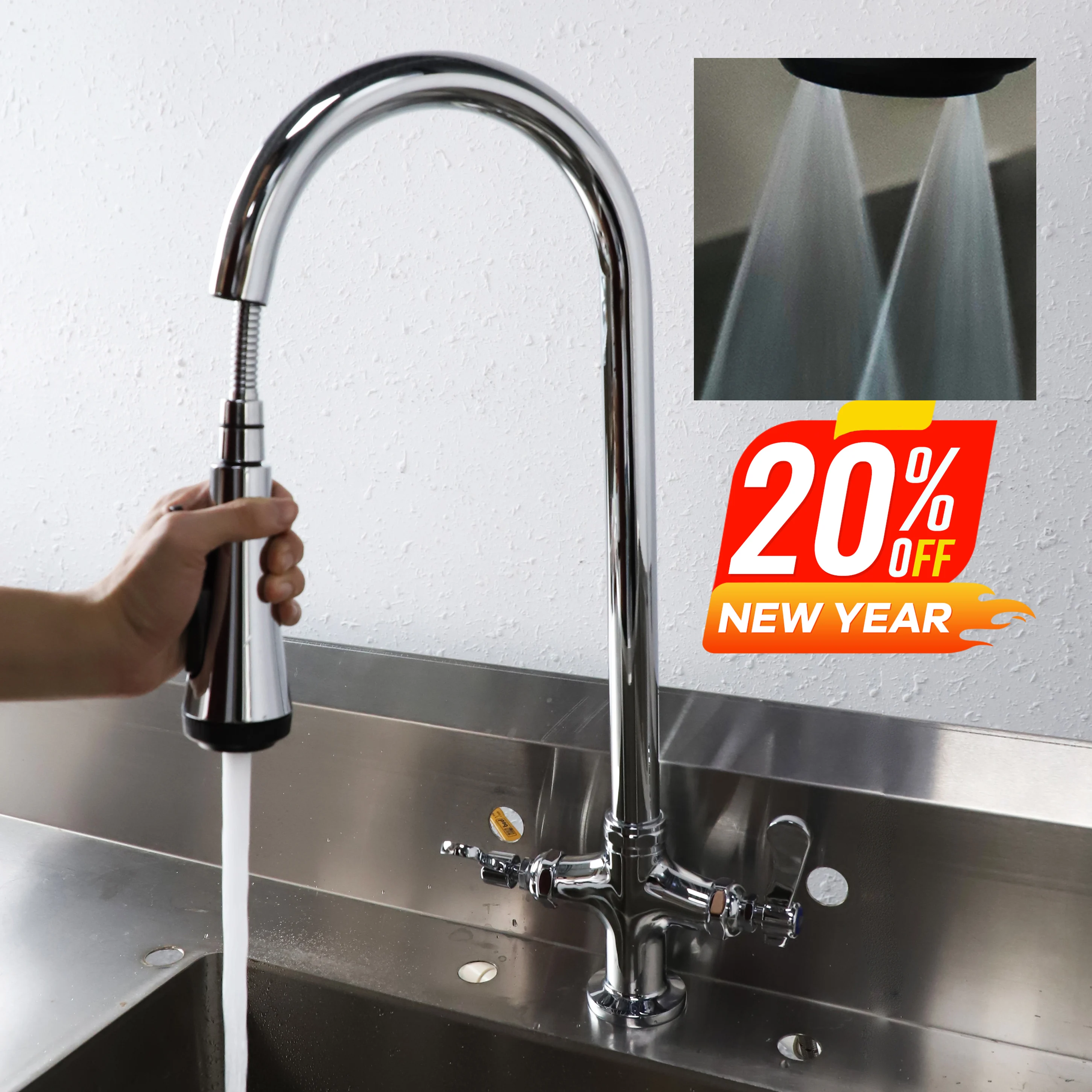 2026 Modern Commercial Home Kitchen Taps Pull Out Pull Down Kitchen Mixer Sink Faucet Chrome Plated Kitchen Faucets With Sprayer
