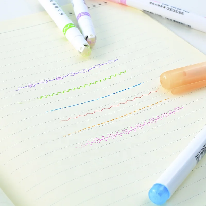 Curve Highlighter Pen, Colored Curved Pens For Note Taking,dual Tip Pens  With 6 Different Curve Shapes Fine Tips, Dual Tip Pens With Different Cu
