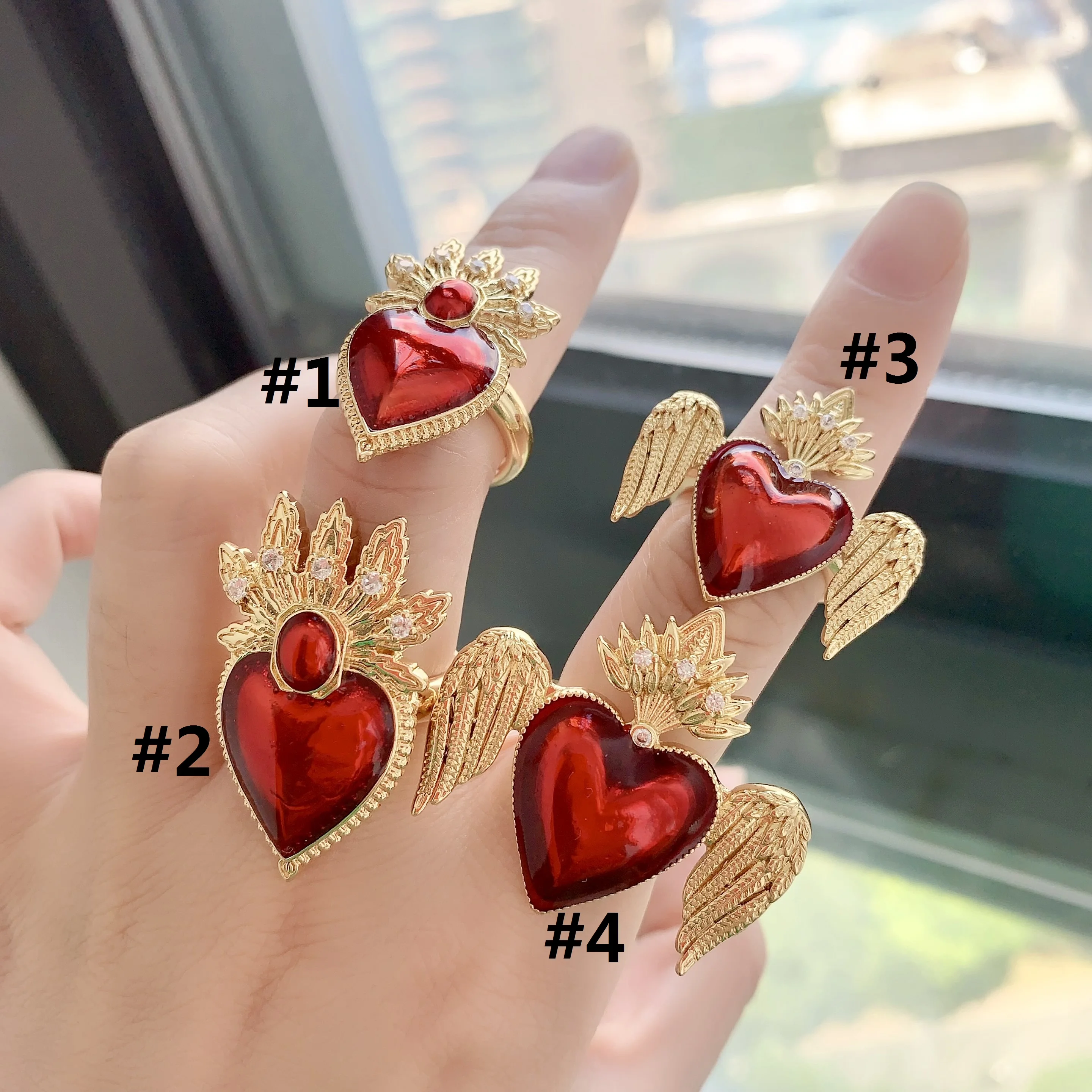 LS-L3566 Fashion Sacred Heart Rings for Gifts - Red Brass