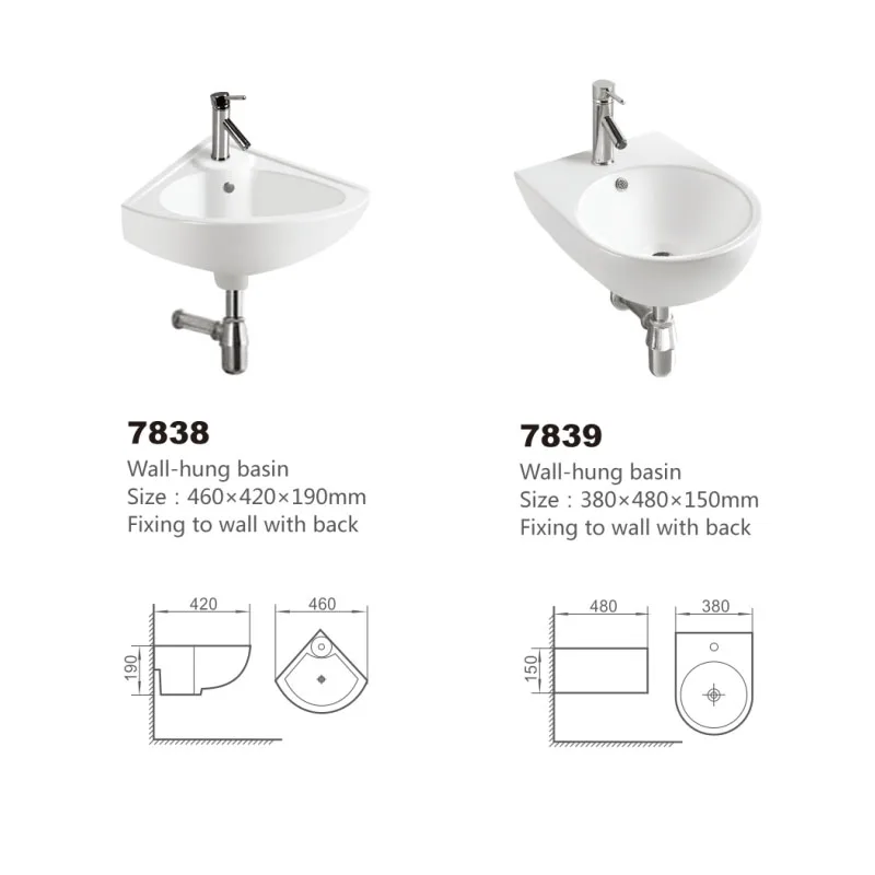 Economic Space Saving Wall Hung Basin Small Corner Ceramic Triangle Basin Hanging Wash Basin