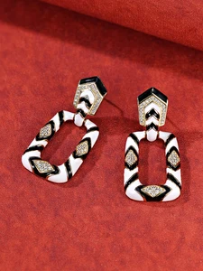 Trendy Geometric Clip-on Earrings with Brass and Resin Inlay Zircon Bezel Setting Perfect Gift