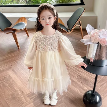 Girls' Dress for Spring and Autumn 2025 New Style Stylish Children's Autumn Princess Gauze Dress Girls' Autumn Dress