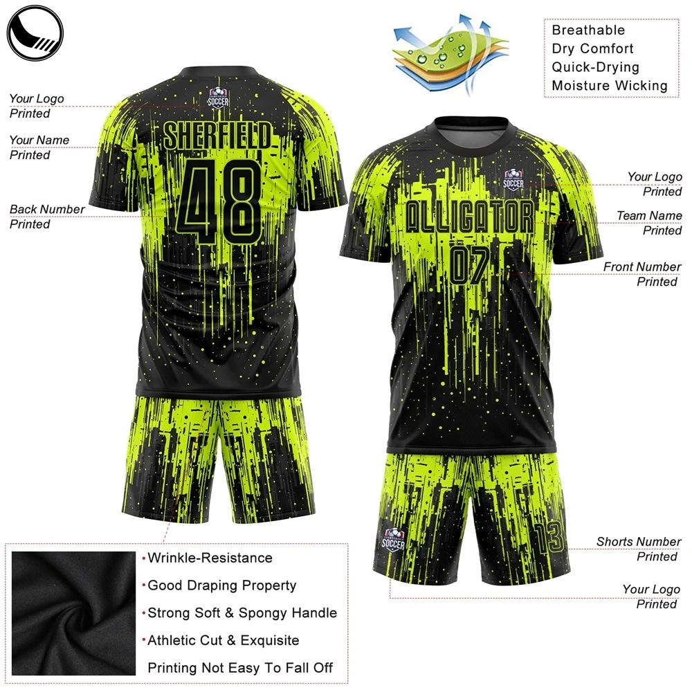 BETHERIVAL Short and Jersey Team Brazil Black Green Kids Cheap 22/23 Football Jersey Thai Premium Quality Printing Machine Jersey Soccer details