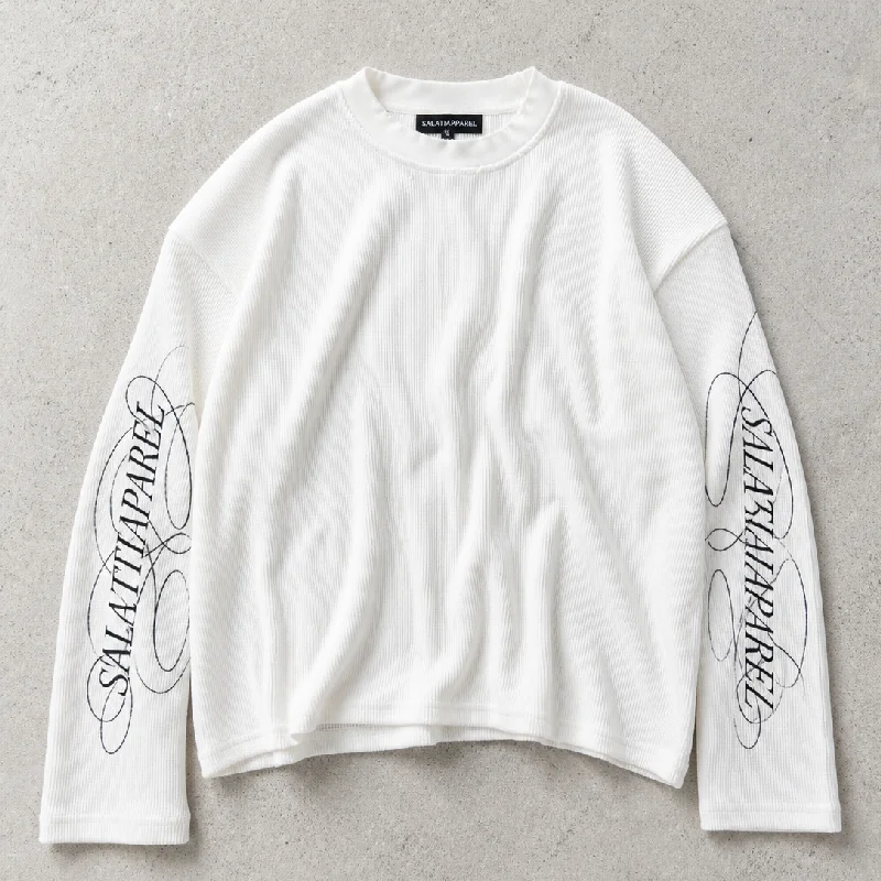 Men Drop Shoulder Oversized Baggy Graphic Digital Printing Heavy Weight Cotton Waffle Boxy Cropped Long Sleeve T Shirt gallery 6