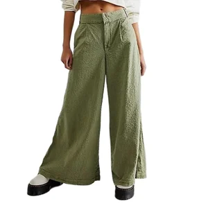 Fashion New Satin 100% Polyester Waterproof Streetwear Wide Leg High Waist Loose Long Casual Pants for Women