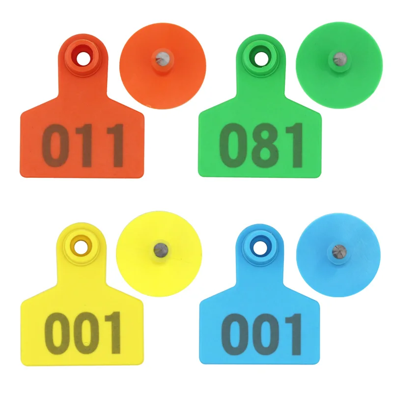 動物用耳タグ プラスチック製 豚用耳タグ 羊識別マーカー カスタムロゴ・番号入り 牛用耳タグ 家畜識別カード、 家畜用耳タグ 100枚入り プラスチック製 多色 シリアル番号001-500付き(Blue,301-400)