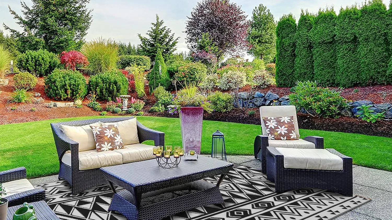 Picnic Reversible Woven Beach Mat Recycled Plastic Outdoor Rugs