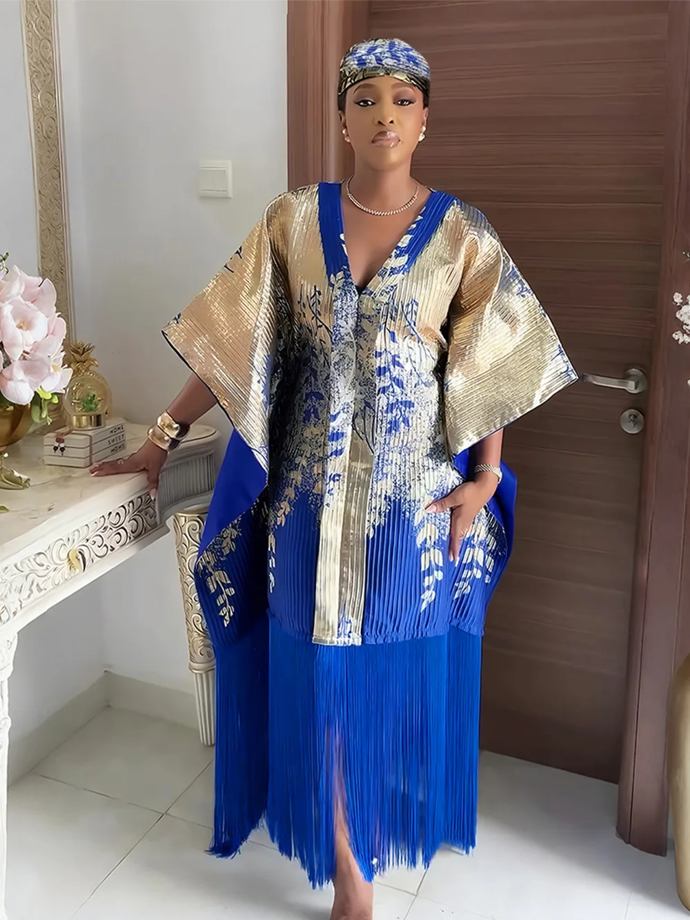 chinese dress ladies African Mother Gold Jacquard Fabric Loose Dress  B&R African Styles