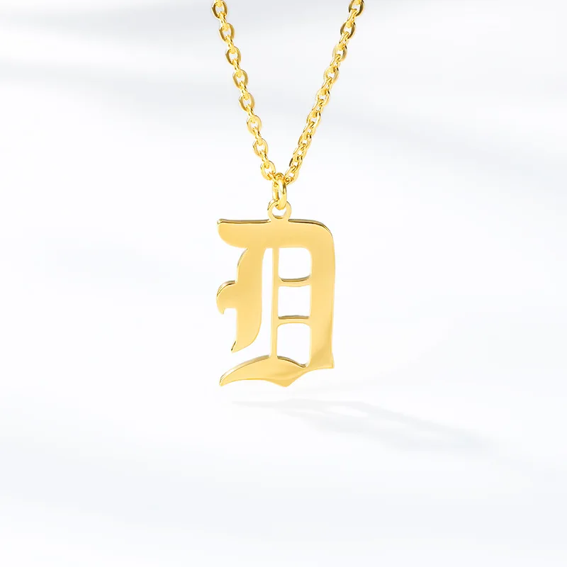 gold old english letter necklace