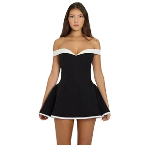 Wholesale Women's Clothing 2026 Spring New Arrival Strapless Party Color-blocking Design Sexy High Waist Mini A-Line Dress