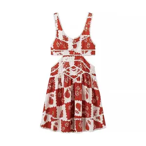 Fashionable Elegant Summer Woven Digital Printed Lace Anti-Static High Waist Skirt Dress Women's Floral Hollow Slip Skirt for