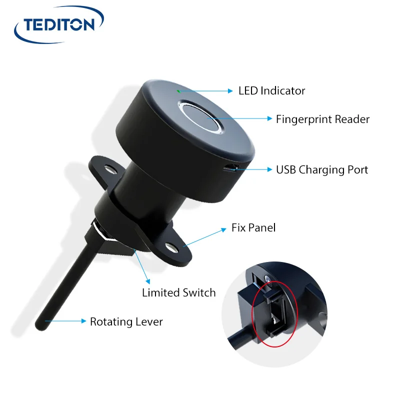 Tediton Tuya App Smart Cabinet Biometric Locks for Lockers Fingerprint Locker Lock With Usb Charging Black