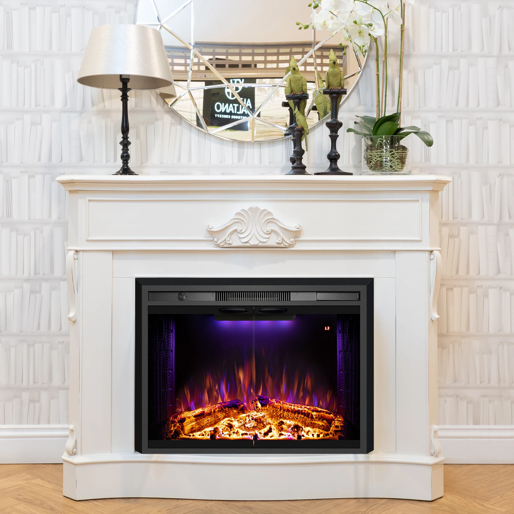 Luxstar 25 Inches Recessed Wholesale Electric Fireplace Inserts with Glass Door Decorative Fireplace with Fire Crackling Sound