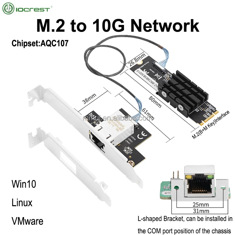 Iocrest M.2 10g Wired Network Card Lan A Adapter 2280mm Size Board B