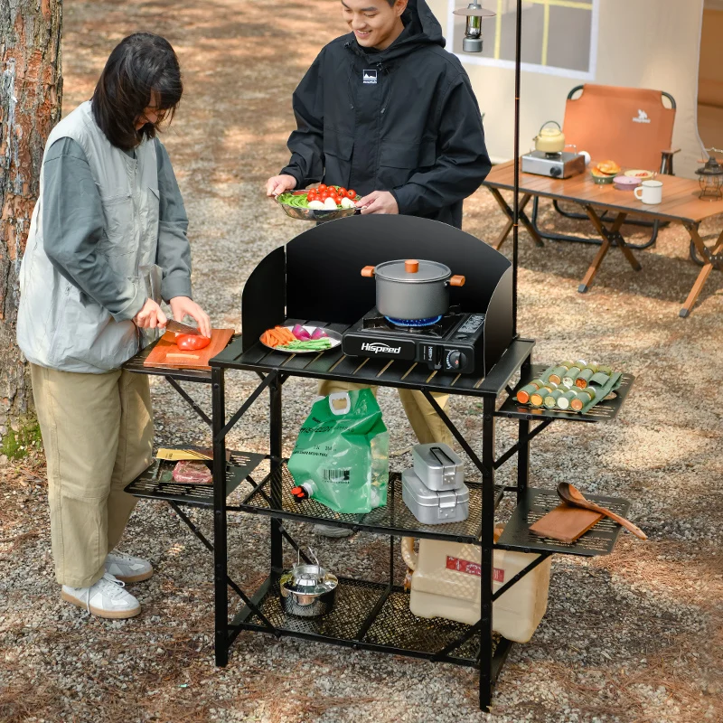 HISPEED Outdoor Shelf Storage Aluminium Table Cooking Iron Mesh Storage ...