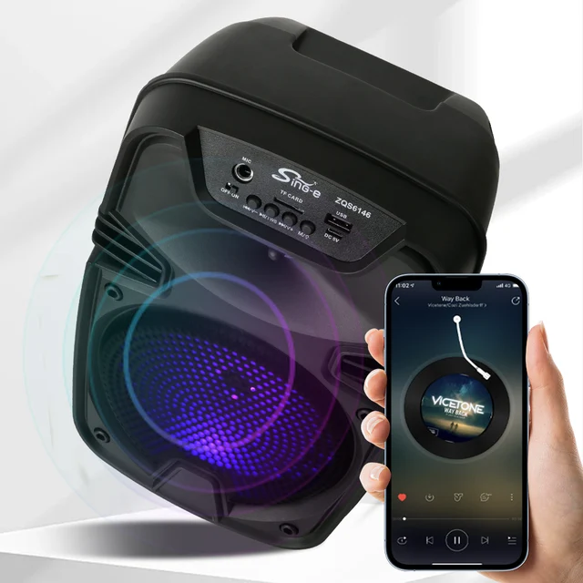 Sing-e ZQS6146 New 6.5 Inch Portable Wireless Bluetooth Speaker RGB LED Lighting High Outdoor Karaoke Party Speakers Battery AUX