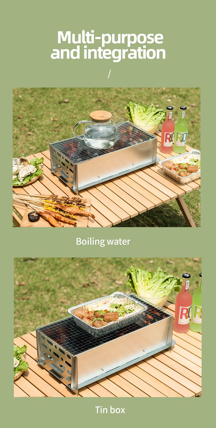 Custom Brand Family Party Enlarge Galvanized Tote Bag Portable Folding Outdoor Camping Barbecue Bbq Grill Mesh Net Rack