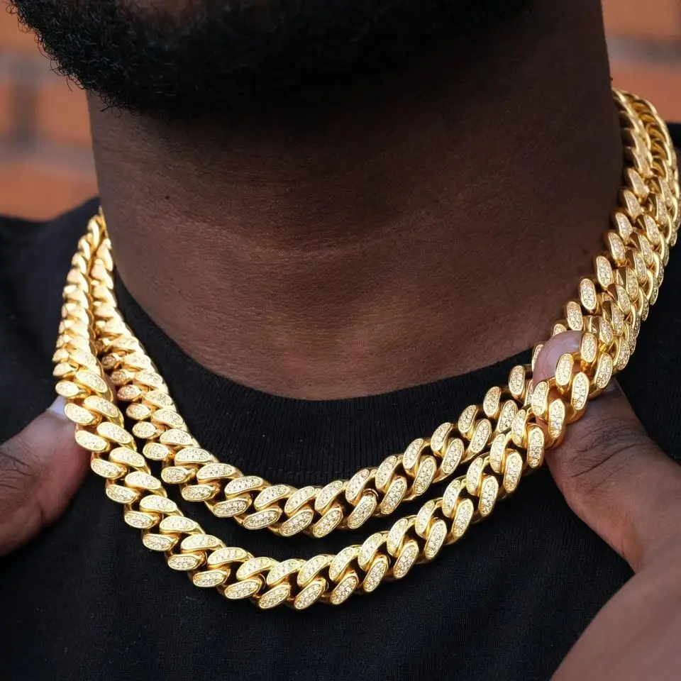 5AAA+ CZ Ice Out Hop Hip Cuban Link Chain Necklace Real Gold