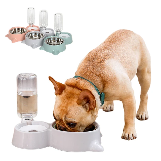 Wholesale Pet Drinking Water Feeding Bowl Stainless Steel Anti Overturning Double Bowl Automatic Water Dispenser Bowl Dog Food B