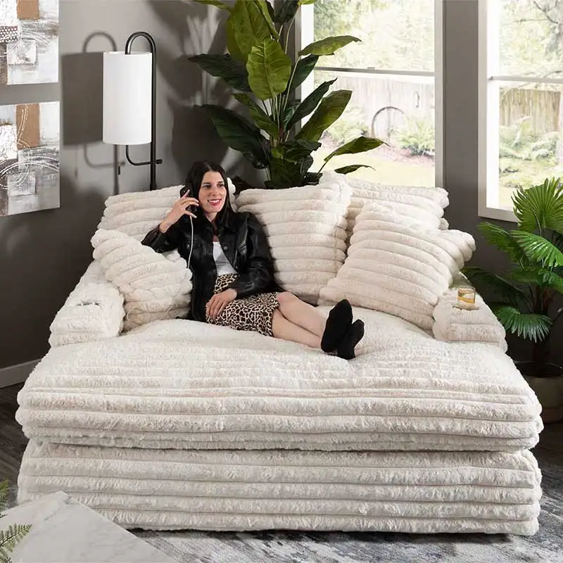 Foshan Factory Wholesale OEM Modern Cuddler Double Twin Daybed Chaise  Longue Leisure Couch Deep Oversized Reclining Sofa