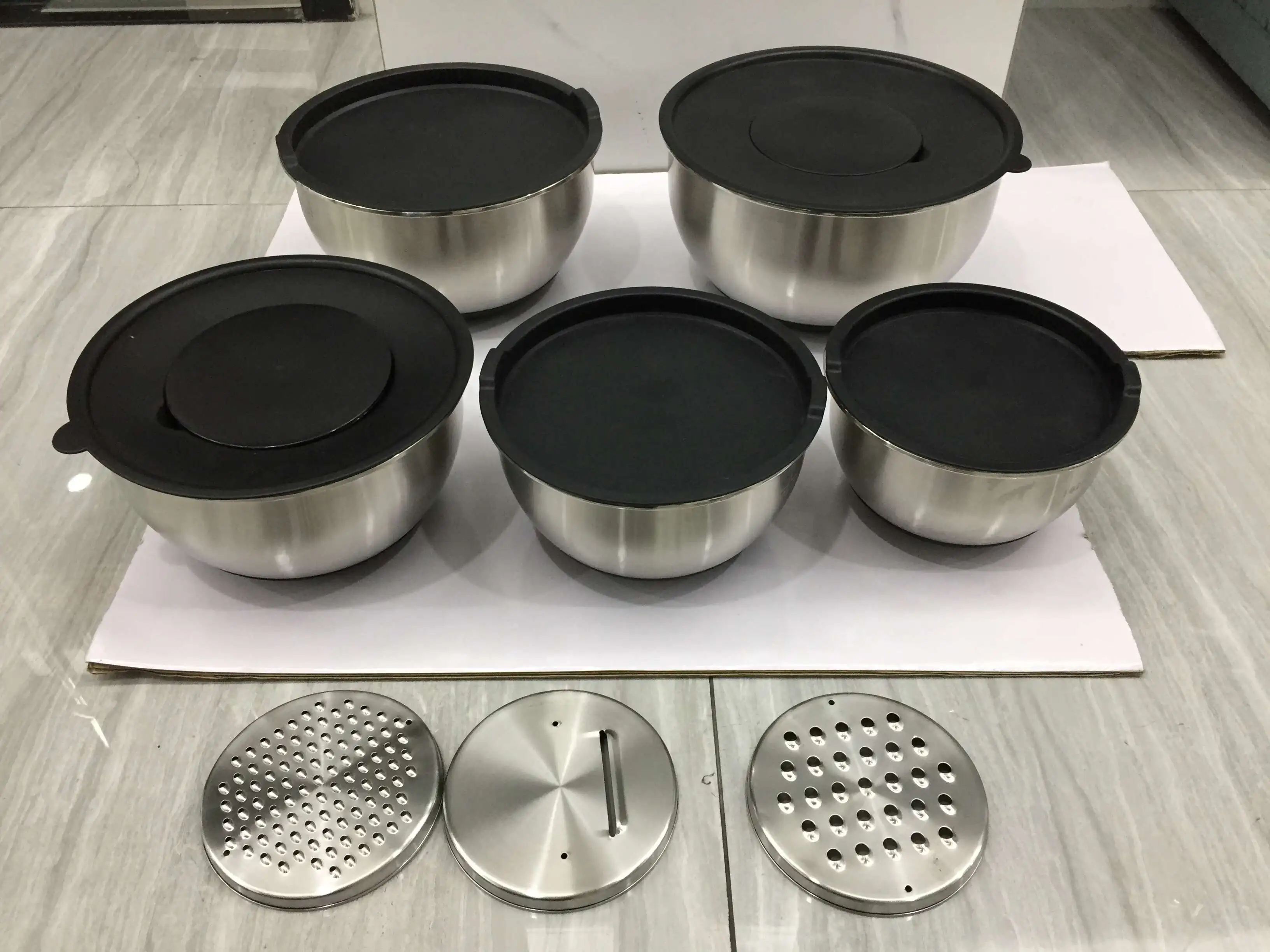 Mixing Bowls Mixing Bowl Set With 3 Graters Long Handle Pour Spout Serving Salad Bowl Hot Sale Stainless Steel With Lids Metal