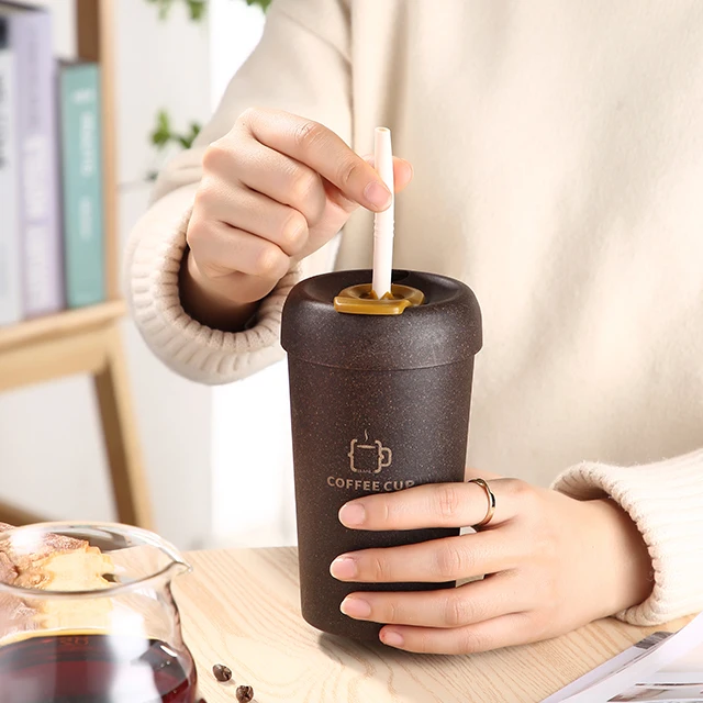 BL202258C-380ml 13 унций с Бесплатная соломенная натуральные Экологичные оптовая продажа по индивидуальному заказу многоразовые рециркулированые биоразлагаемые шелухи кофейная