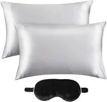 Hot Selling Silky Satin Pillowcase with Satin Eye Mask for Queen Size Luxury Soft Slip Cooling Pillow Covers -Silver