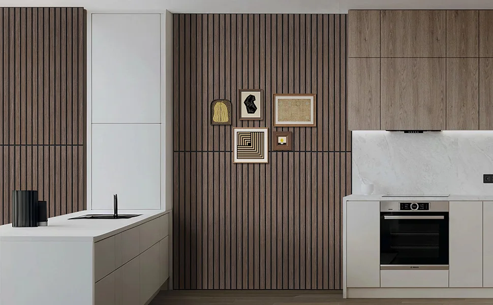 Deep Walnut Acoustic Slat Wood Panels Modern Sound-Absorbing Decorative Panels for Home Office Studio Hotel Room Soundproof manufacture