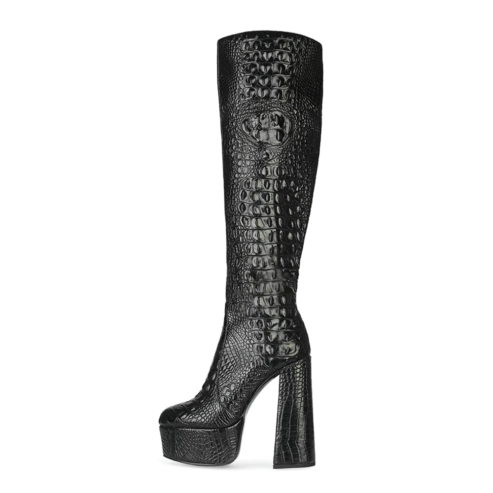 black crocodile boots womens