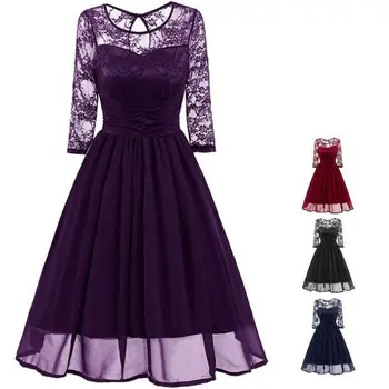 Purple/Burgundy/Navy/Black 1950s Dress Women's Fashion Party Summer Dress Cheap Wholesale Lady Lace Short Prom Bridesmaid Dress