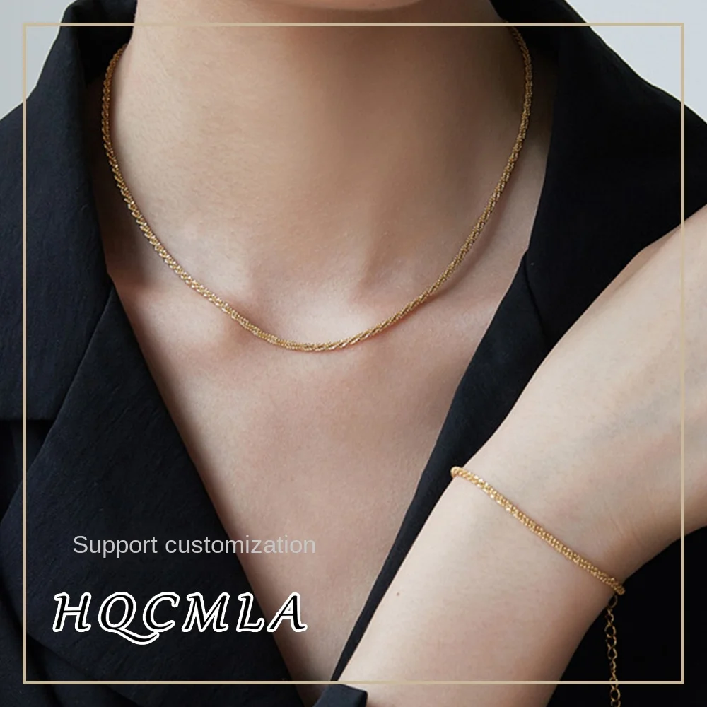 New Fashion Trending Stainless Steel Gold Plated Sporty Bamboo Chain Bracelet Necklace Set Accessory Deign Necklace for Women