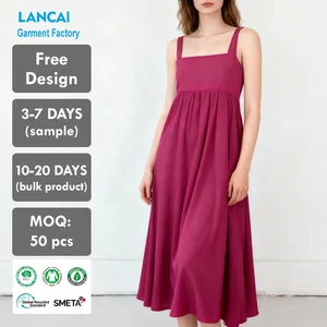 OEM Women's Square Neck Sleeveless Empire Waist Flowy Maxi Dress Customizable Casual Semi-Formal Dress for Wholesale