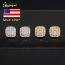 USA Local Shipping Hip Hop Earring Pass Diamond Test Moissanite Gold Plated S925 Screw Back Stud Earring Fast Shipping