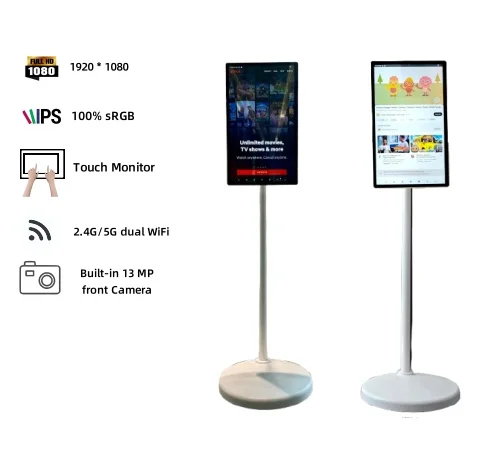 24 Inch Smart TV Rechargeable Touchscreen Monitor LCD Displays Roll-up TV on Wheels Kitchen TV/Learning Machines/Live Streaming