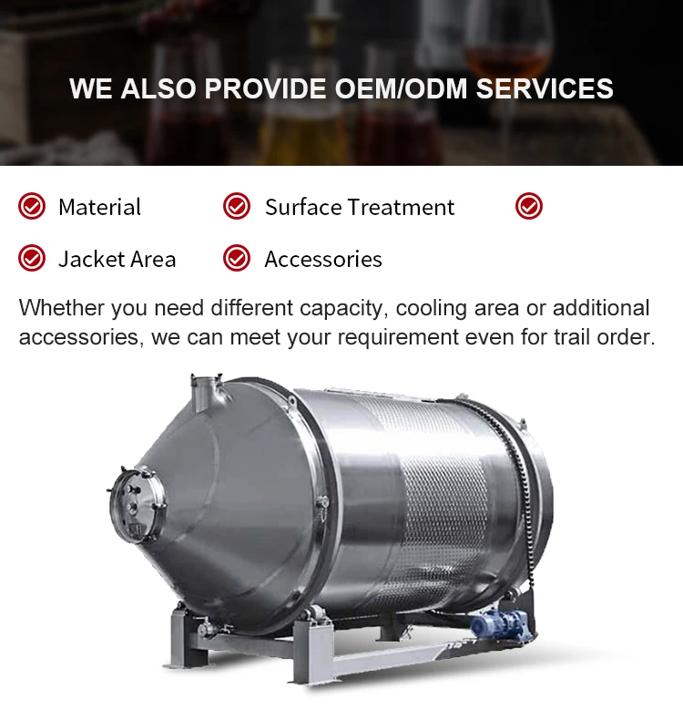 Wine Rotary Tank Horizontal Cylindrical Shell Stainless Steel Liquid Tank for Red Wine Fermenting
