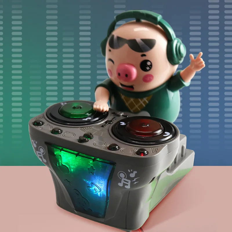 Fashion Dynamic Music Light DJing Swing Dancing Little Cute Kids Dj Pig Electric Toy