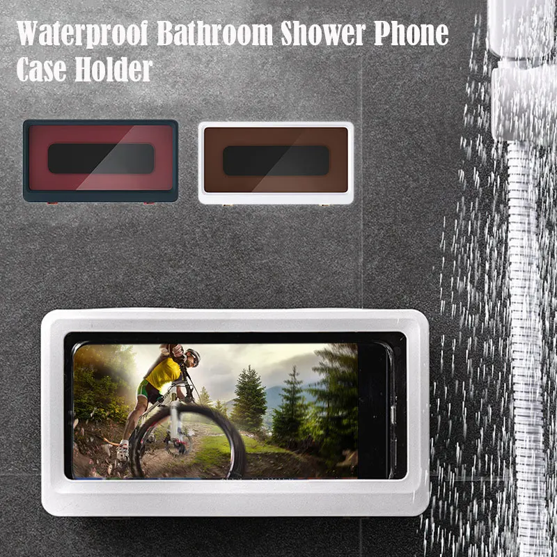 Wall Mount Shower Phone Holder Bathroom Case Mount Bathroom Phone Shelf Shower Storage Box Phone Holder Waterproof MPC18