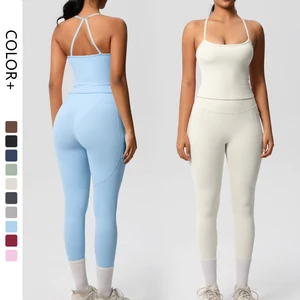 Wholesale High Quality Yoga Tops and Pocket Leggings Breathable Stretch Yoga Clothing 2 Piece Set