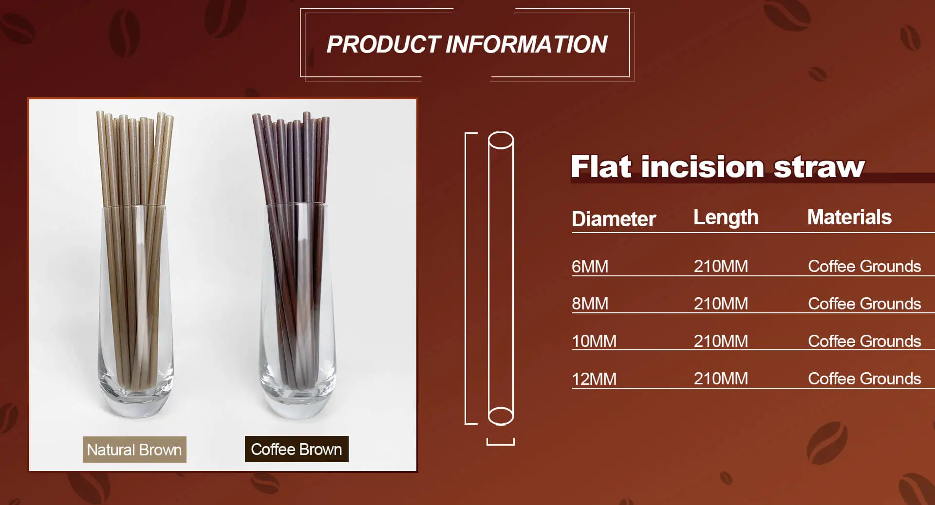 New Compostable Coffee Bagasse Straw, Coffee Waste Straw, Coffee Bean Straw With Paper Individual Wrap Package