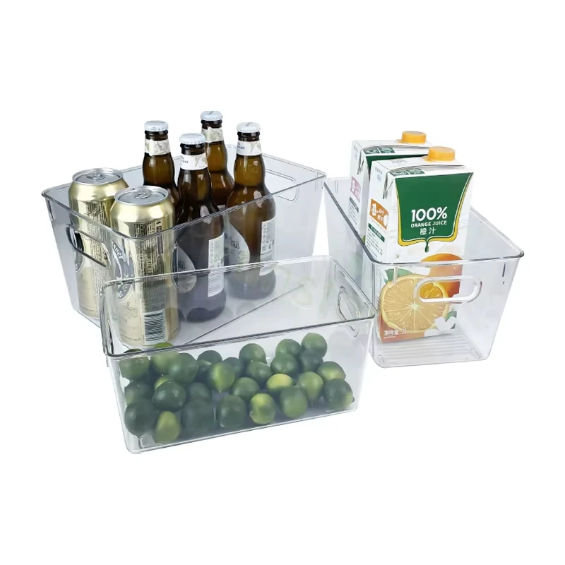 Hot Sale Transparent Plastic Storage Box with Handle Wholesale for Refrigerator and Desktop Food Classification Storage