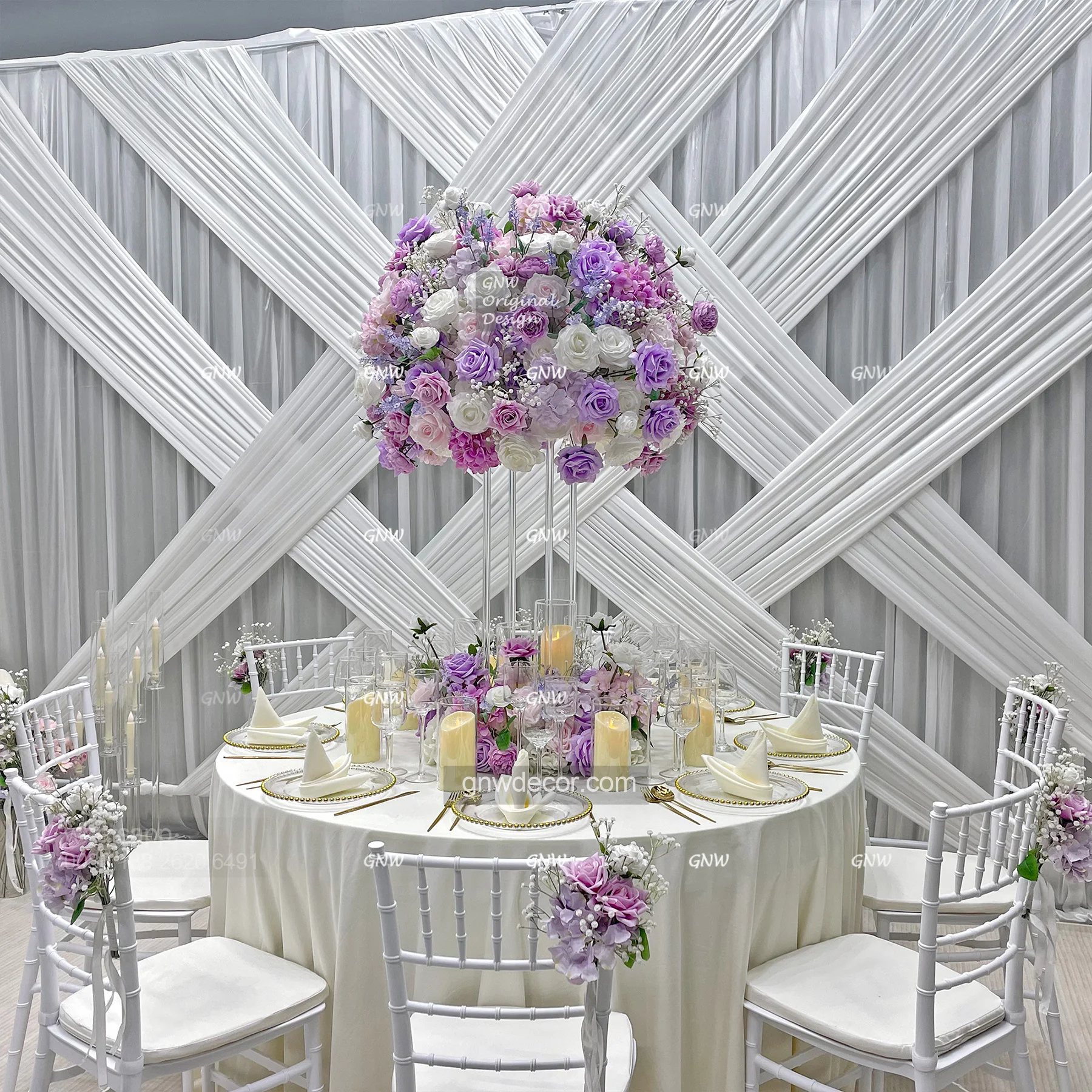 GNW Ideas Garland Decorative Wedding Table Centerpiece Purple Artificial  Wisteria Rose Flower Arrangement, image size:1800x1800