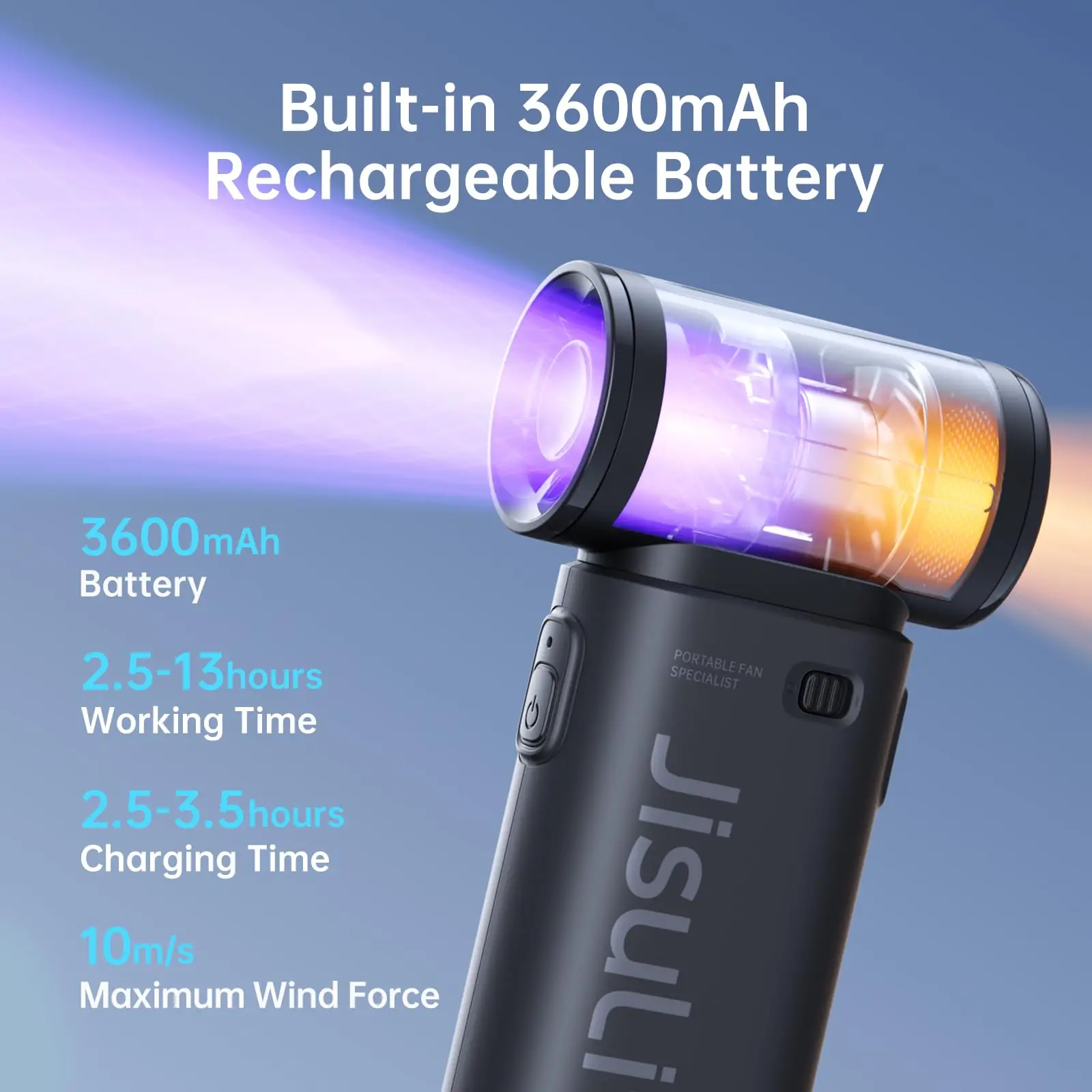 JISULIFE LIFE9 Portable Handheld Turbo Fan Mini USB Rechargeable Metal Fan Household Use 5-Speed Compact Design - Image 2