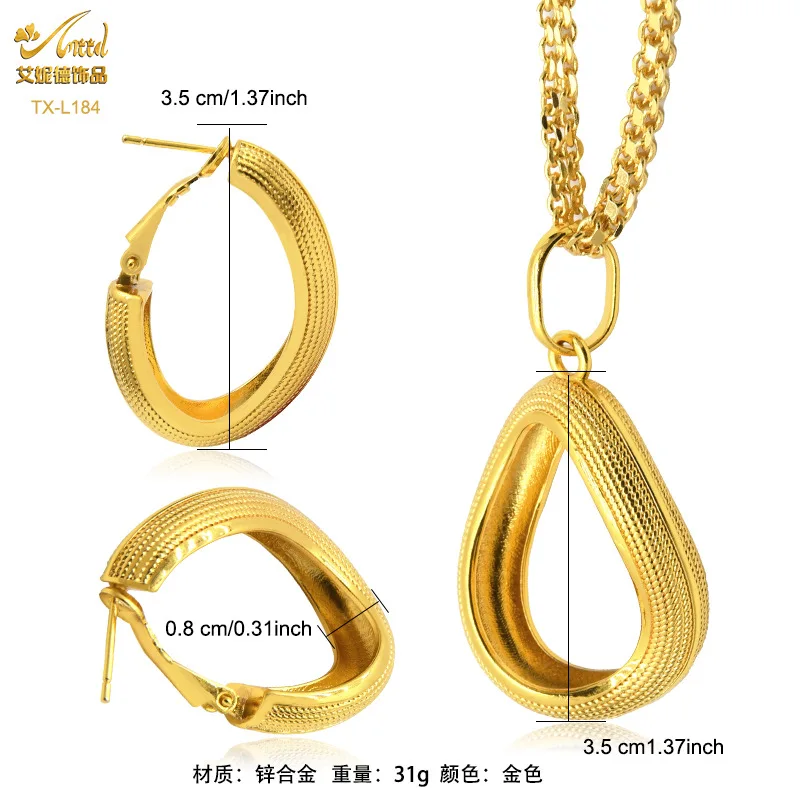 Luxury 24k Gold Plated Dubai Jewelry Sets Bridal Necklace Earrings