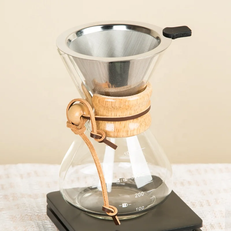 Pour Over Coffee Maker Set Chemex with Metal Filter 600ml Kettle Hand Grinder