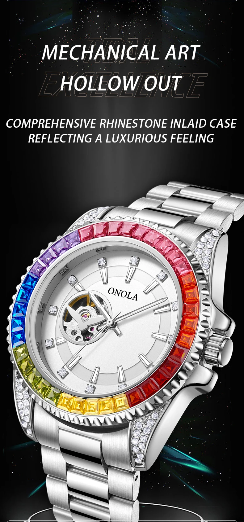 ONOLA 3839 Orologio automatico classico luminoso casual di lusso per uomo, orologio meccanico sportivo impermeabile multifunzione da uomo