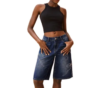 Factory Wholesale 2026 Spring New Women's Vintage High Waist Loose Denim Shorts - Rhinestone Casual Chic for Street