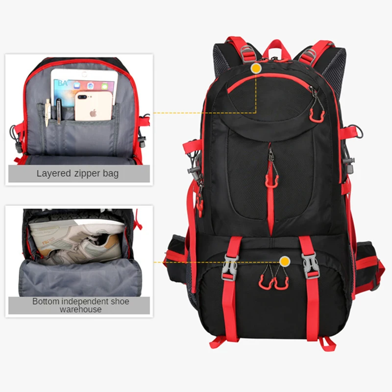 Large Capacity 50l Nylon Climbing Camping Backpack Bag Waterproof